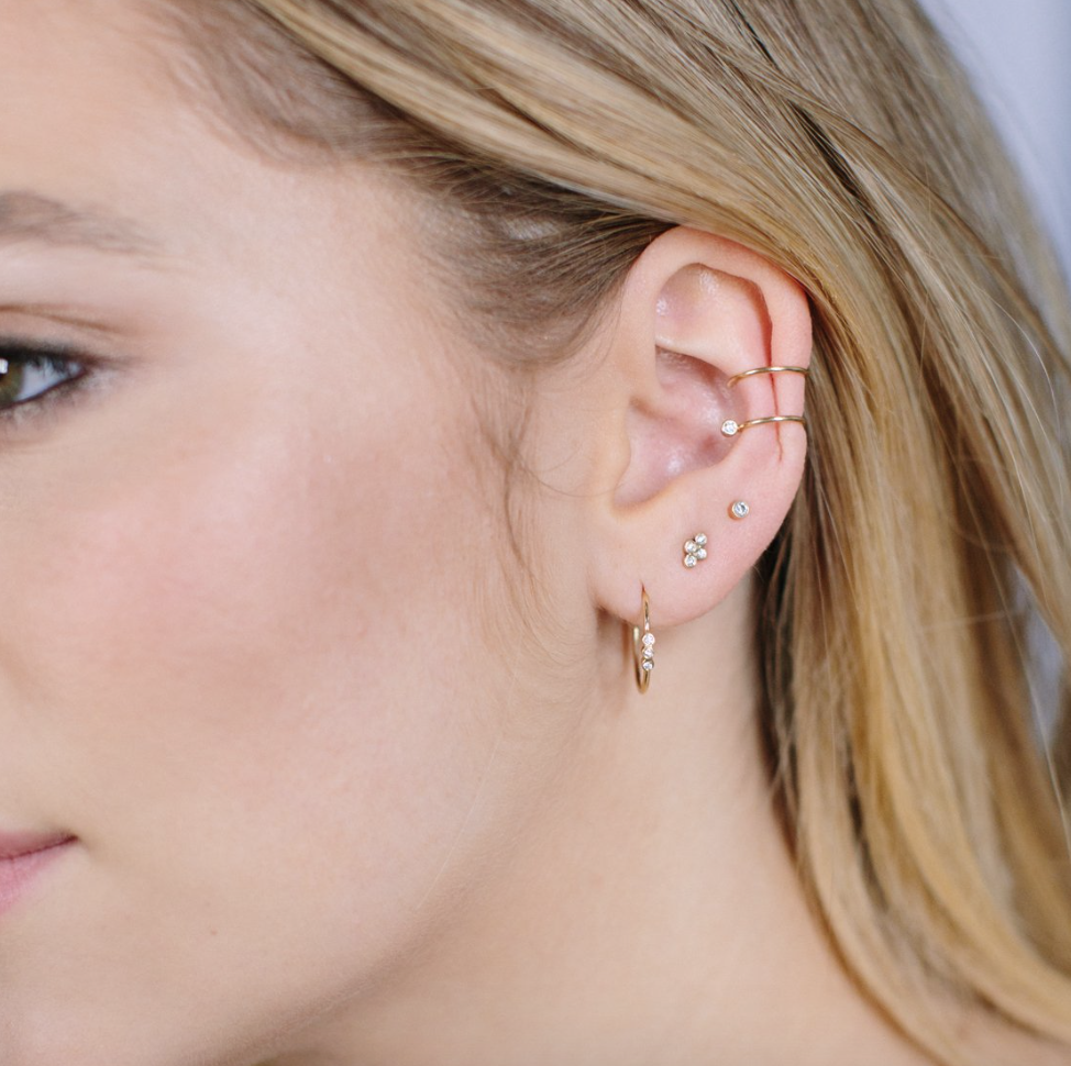 Zoe Chicco 3 Bezel Set Small Diamond Hoop Earrings